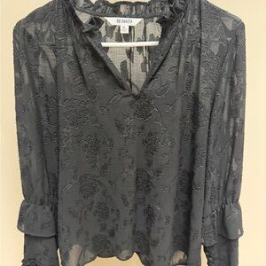 BB Dakota Black Floral Burnout V-Neck Blouse